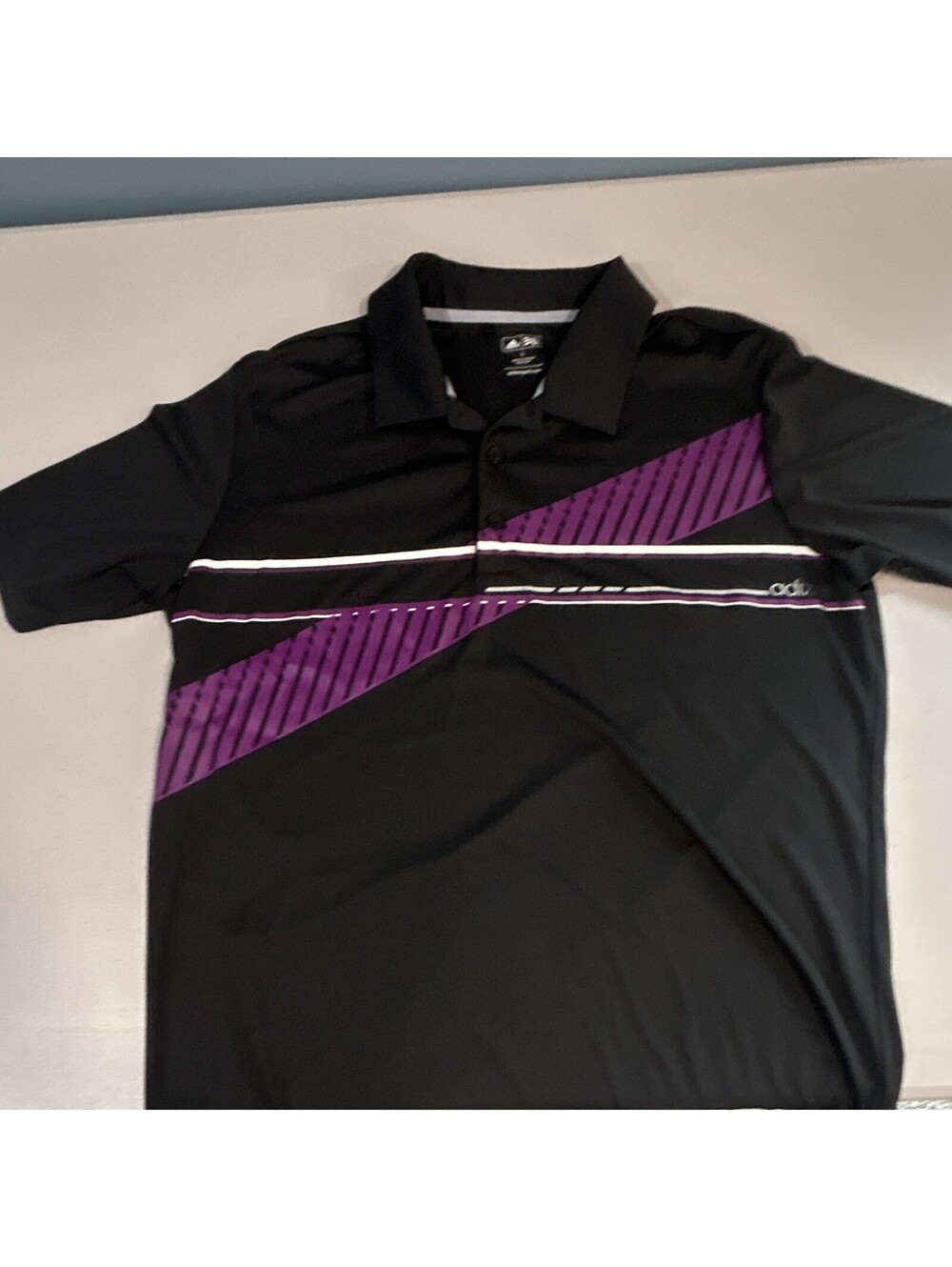 adidas Golf adizero Men's L Striped Moisture Wicking Polo Black Purple White